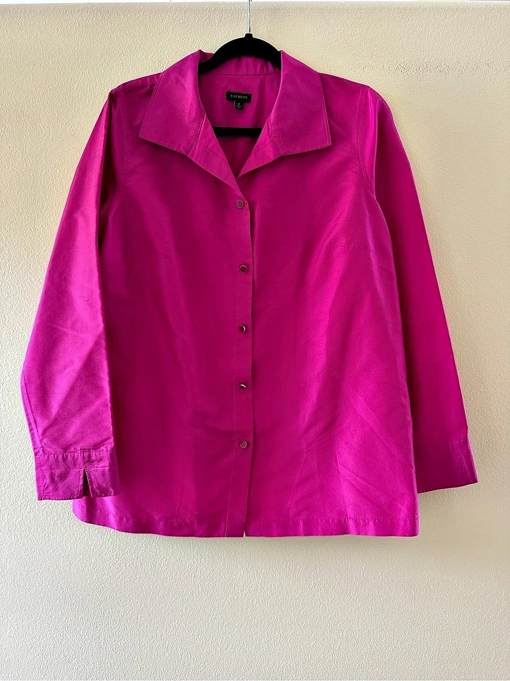 Talbots Washable Silk Button-Front Fuscia Blouse Size 12